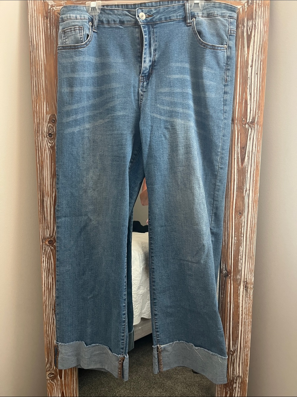 Amazon Women's Blue Wide-Leg Jeans with Frayed Hem